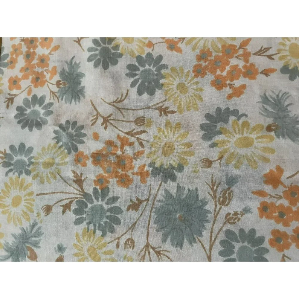 Vintage Full Size Sheet Set Used Blue Yellow Orange Floral 2 Piece